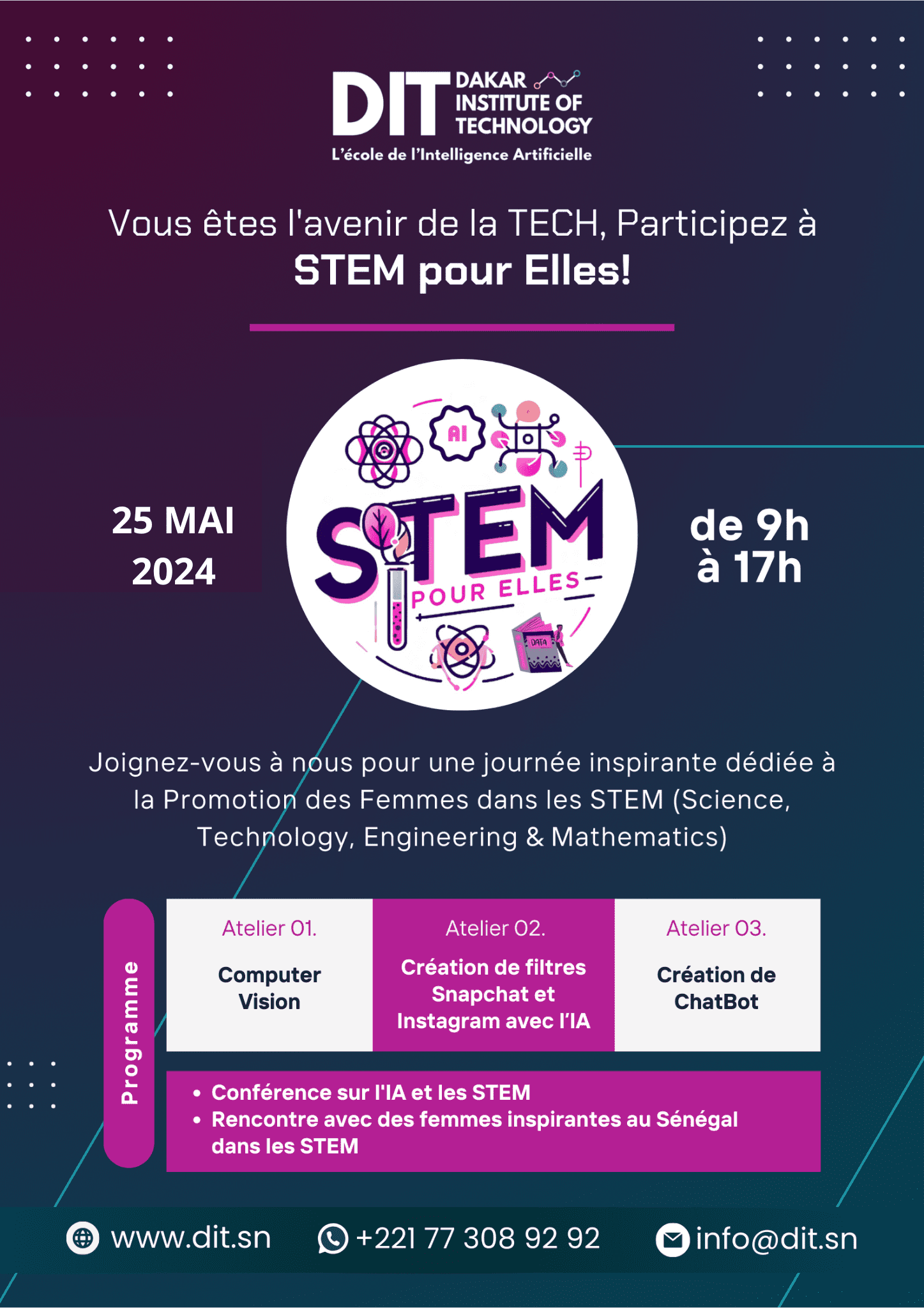 Affiche de l'évènement "STEM Pour Elles" organisé par le Dakar Institute of Technology (DIT)