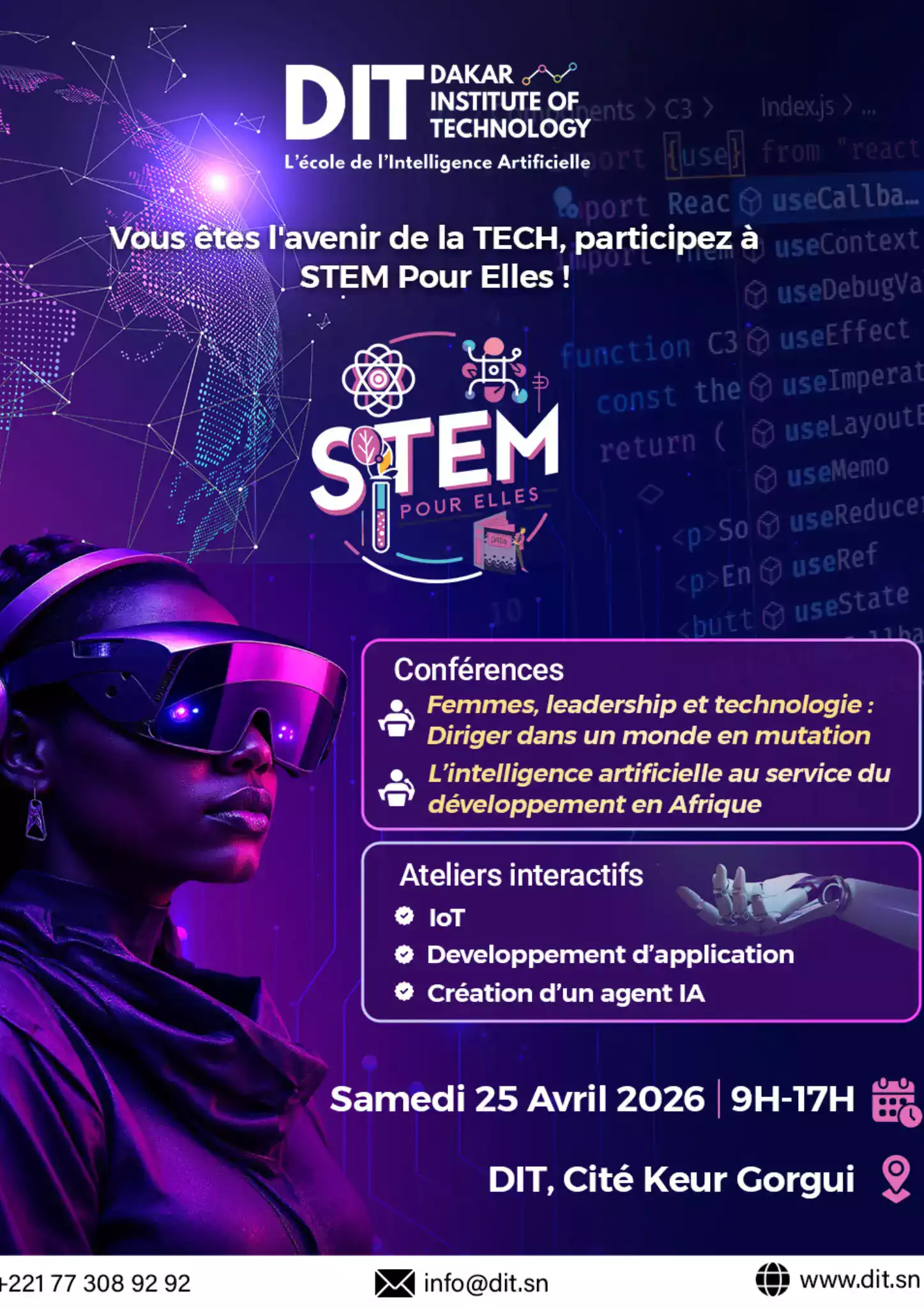 Affiche de l'évènement "STEM Pour Elles 3e édition" organisé par le Dakar Institute of Technology (DIT)